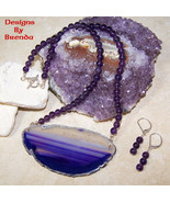 Purple Agate Slice &amp; Amethyst Necklace &amp; Earring Set - £75.18 GBP