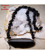 Black Onyx Chips &amp; Black Banded Agate Slice Necklace - £52.75 GBP