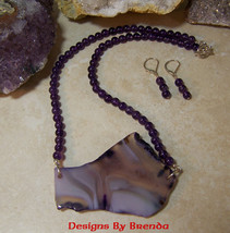 Amethyst &amp; Free Form Agate Slice Necklace &amp; Earring Set - $90.00