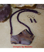 Amethyst &amp; Free Form Agate Slice Necklace &amp; Earring Set - £71.94 GBP