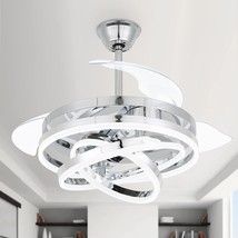 42 Inch Retractable Ceiling Fan, Dc Motor Ceiling Fan With Lights, 6 Speed - £178.49 GBP