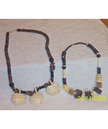 2 Trendy fashion vintage chunky wood bead necklaces used worn nice - £11.85 GBP