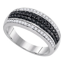 10kt White Gold Womens Round Black Color Enhanced Diamond Band Ring 1/2 Cttw - £319.74 GBP