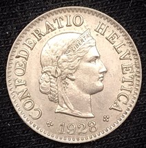 1928 B Switzerland 5 Rappen Libertas Roman Goddess Coin Bern Mint AU - $6.93