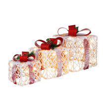 Set of 3 Christmas Lighted Gift Boxes Decorations with Red Bowknots - Color: Red - $2,060.44 MXN
