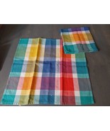 Vintage Cotton Plaid Napkins 2pc 16x15Blue Yellow Purple Hand Towel - £9.74 GBP