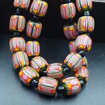 Vintage Very unique Pattern Glass Beads Necklace WDK-2 - £49.29 GBP