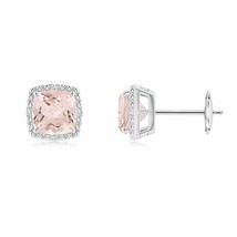 Natural Morganite Earrings with Diamond Halo in 14K Gold (Grade-AA , 6MM) - £568.77 GBP