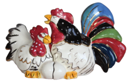 Heather Goldminc Ceramic Hand Painted Rooster Chicken Salt Pepper Shakers - £18.27 GBP
