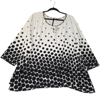 Skyes The Limit Womens 3X Top White Black Polka Dots Spots Stretch Casual - $14.68