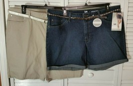 2 New Womens Sz 22X Lee Riders Blue Denim Shorts Mid Rise Cuffed &amp; Taupe Bermuda - £17.83 GBP