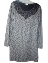 Colletta Womens 14 Dress Long Sleeves Gray White Black Lace Collar Knit ... - £9.27 GBP