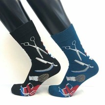 2 Pairs Foozys Men&#39;s Socks Barber Shop Print, Black, Blue, New - £8.40 GBP