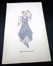 Antique Fashion Design Colored Illus. Art Signed Annie Horton Monochroma... - €42,79 EUR