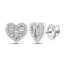 10kt White Gold Womens Baguette Diamond Heart Earrings 3/8 Cttw - £368.04 GBP