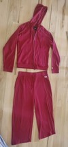 Vintage Work Out Jog Suit Athletic Zip Women MED Red Burgundy Capri Pants Set - £17.90 GBP