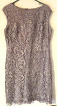 Lauren Ralph Lauren women 14 dress sleeveless gray zip-up back &quot;lace&quot;ove... - $20.54