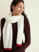 New Old Navy Women Ivory Red Trim Colorblock Ribbed Knit Cozy Scarf 57&quot; ... - £13.97 GBP