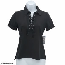 American Living  Womens Shirt  Small  Black Short Rolled Sleeve  - $19.80
