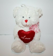 Goffa Teddy Bear 7" White Plush Valentines Love Heart Stuffed Soft Toy Bow NEW  - $12.60