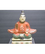 Vintage Polychrome Chalkware Oriental Asian Figure Sitting Man Hollow  - £46.66 GBP