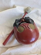 Japanese Wooden Drum Mokugyo Stick Buddhist Antique Red Black - $155.91