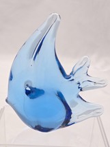Blue Art Glass Angel Fish 4&quot; Desktop Paperweight Figurine - Unknown Maker - $215.47 MXN