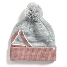 Reebok Women&#39;s Logo Intarsia Pom Pom Beanie NWT Color Gray with Blush Trim - £13.99 GBP