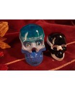 Set of 2 Black &amp; Blue Skulls Mixed Media Office Desk Home Goth Unique Gi... - €5,37 EUR