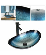 Bathroom Blue/Green Basin Sink Tempered Glass Vessel Bowl Faucet PopUp Basin - $121.82