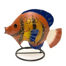 Tea light Candle Holder Art Metal Tropical Fish Lantern Multicolor Indon... - $24.72