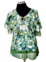 DKNY Jeans Co. Blouse Juniors Size Medium Multicolor Green Floral Hippie Boho - £12.42 GBP