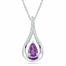 Sterling Silver Pear Lab-Created Amethyst Solitaire Diamond Teardrop Pendant 1/2 - £100.64 GBP
