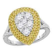 18kt White Gold Womens Round Yellow Diamond Cluster Ring 1-3/4 Cttw - £3,080.95 GBP