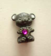  Miniature Pewter Teddy Bear Holding a Heart with Purple Stone - £11.77 GBP