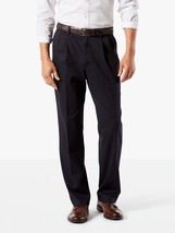 Dockers Men&#39;s Easy Khaki Classic Fit Pleated Stretch Pants, 42 X 30, Navy Blue - £16.06 GBP