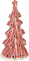 Gerson Red &amp; White 13.5&quot; B/O Lighted Peppermint Ribbon Candy Christmas Tree - £38.45 GBP