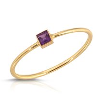 14K Solid Gold Ring With Natural Princess Cut Bezel Set Purple Amethyst - £187.84 GBP
