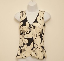 Banana Republic Top Sz 0 Black Beige Floral Dressy Knit Hidden Side Zipp... - $14.84