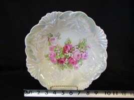 Germany Lustre with Hand Painted Pink Roses 10.25&quot; Bowl Dish - £13.42 GBP