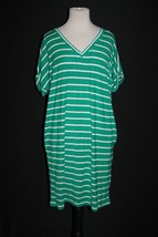 Zenana Womens Short Sleeve V-Neck Midi Dress w/ Side Pockets Green Strip... - £14.17 GBP