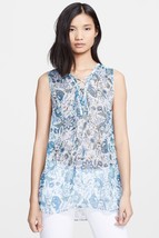 Rachel Zoe Magnolia Lace Up Silk Tunic Top Paisley Blue Floral $195, Sz 8, Nwt! - £34.99 GBP