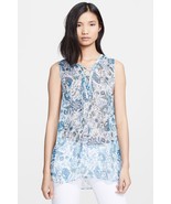 Rachel Zoe Magnolia Lace Up Silk Tunic Top Paisley Blue Floral $195, Sz ... - £33.26 GBP