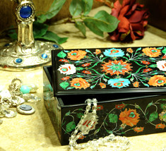 7&quot;x5&quot;x2&quot; Black Marble Jewelry Belgium Box Hakik Handicraft Inlay Collectible Art - £535.23 GBP