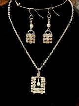 unique, Handcrafted Faux Pearl and Rhinestone Necklace and Dangle Earrings Set - £26.37 GBP