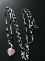 Vintage Long Open Silvertone Chain w Dainty Light Pink Plastic Heart Pendant Nec - £9.00 GBP