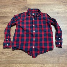 Janie &amp; Jack Red Navy Blue Plaid Long Sleeve Button Up Shirt Boys Size 4 - $21.78