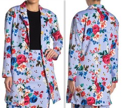 T Tahari Women&#39;s Floral Print Scuba Knit Long Blazer, Size L, Blue Multi-Color - £30.31 GBP