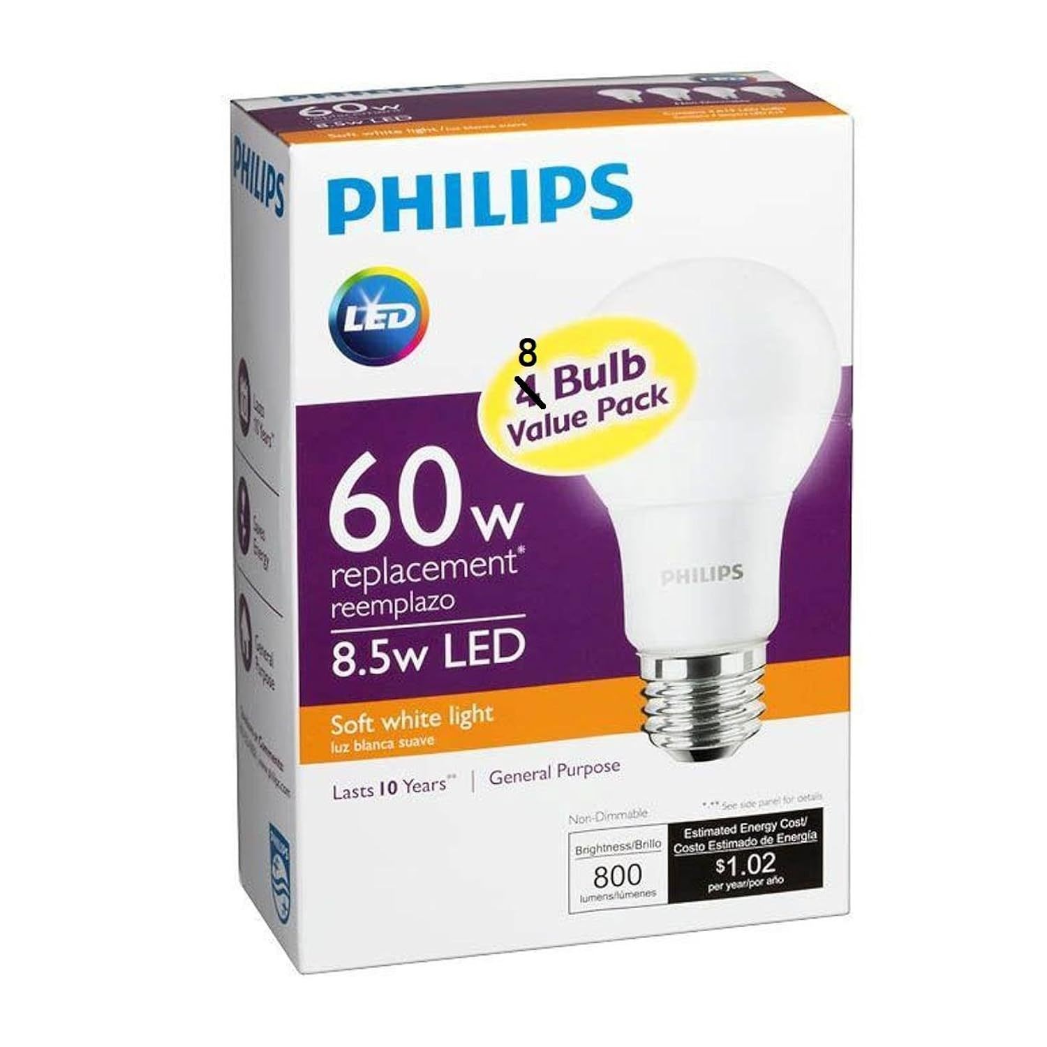 Philips 455576 60W Equivalent 2700K A19 LED Light Bulb, Soft White (2-Pack) - £42.91 GBP