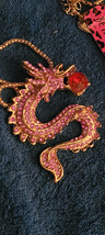 New Betsey Johnson Necklace Pink Dragon Red Bead Rhinestones Pretty Collectible - £11.98 GBP